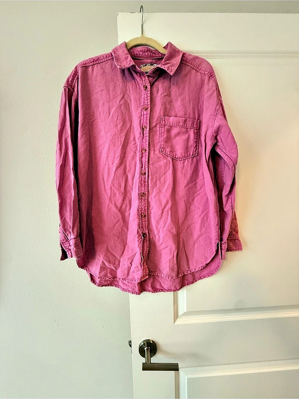 PILCRO Cotton Linen Button Down Shirt in Pink Size Small Like New
